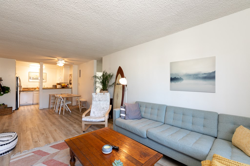 Living Room with Hardwood Floors and Patio Doors