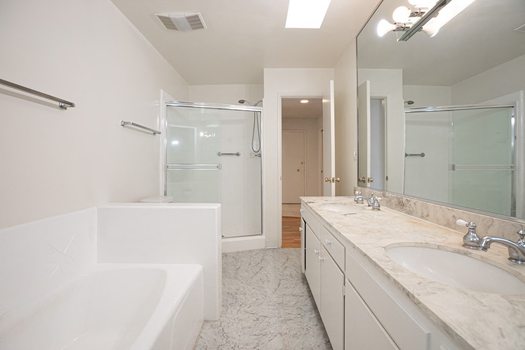 Bathroom with Double Vanity/Sinks, Bathtub and Separate Shower