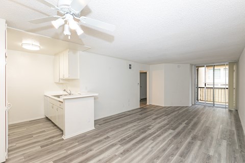 Dining Room with Hardwood Floors and Fan