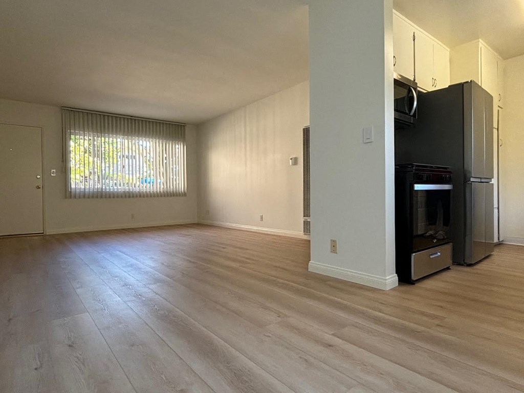 Kitchen and Living Room with Hardwood Floors