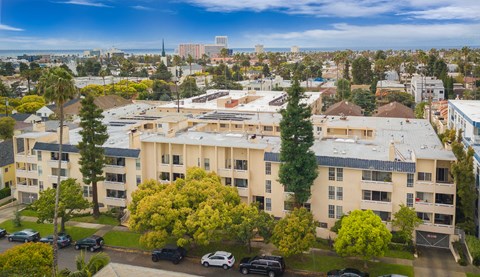 an aerial view of an apartment complex in the city