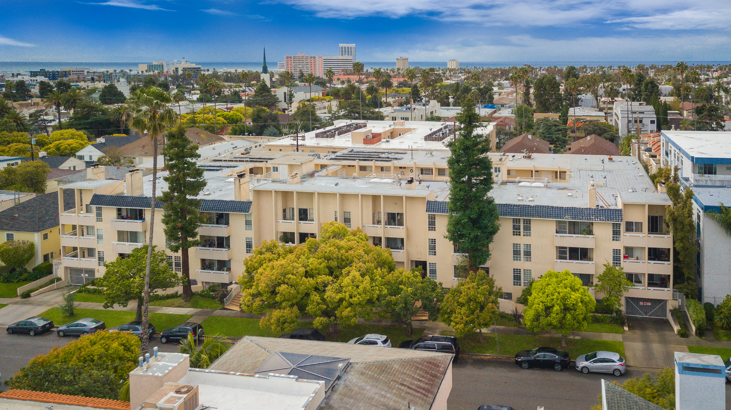 an aerial view of an apartment complex in the city