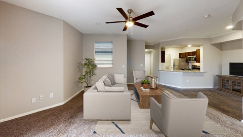 Spacious living room with ceiling fan at The Legends at Eagle Mountain Lake, Texas, 76179