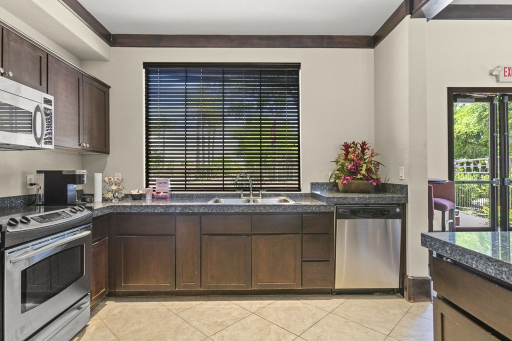 A large kitchen clubhouse ready for gatherings  at Adiamo Palm Valley, Arizona
