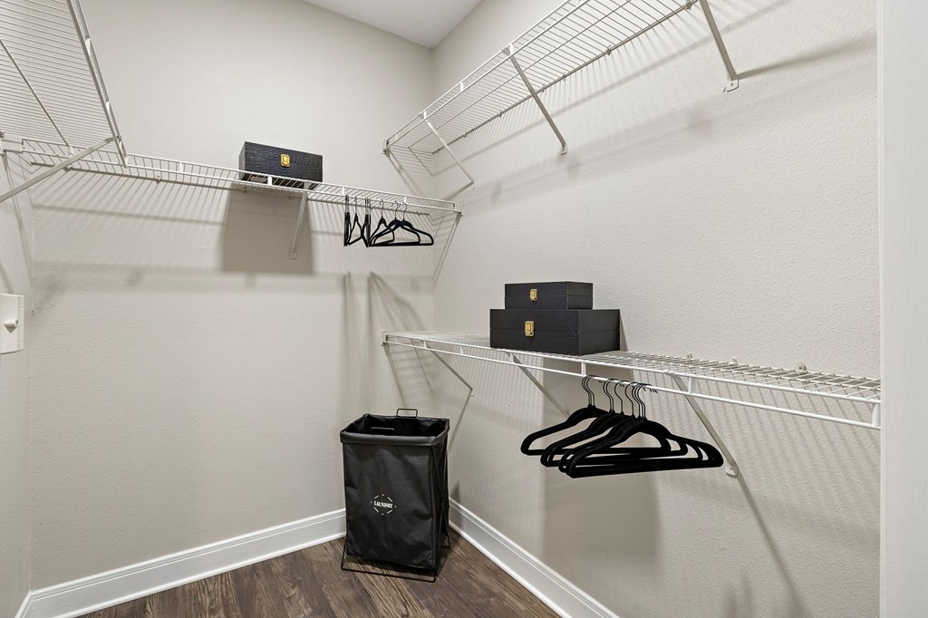 the spacious walk in closets in the common areas of our apartments atrium apartments at The Verandah, Austin, 78726