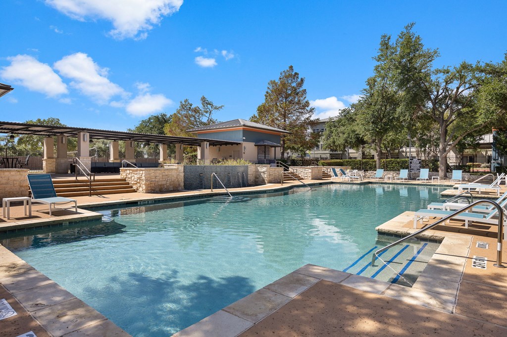 The Heated Salt-Water Pool Is Open Year-Round at Artisan Apartments & Shops, Austin, TX 78729
