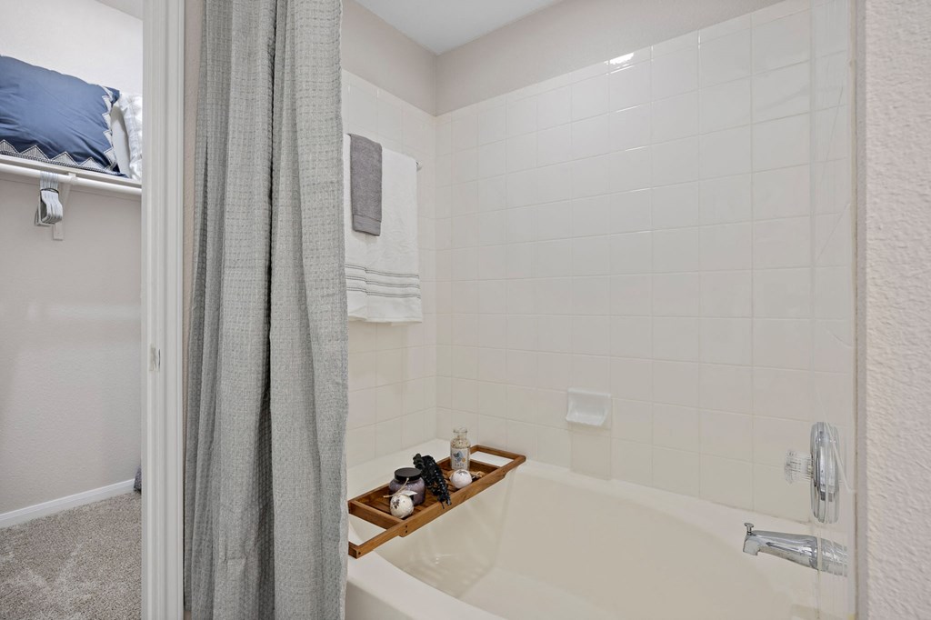 a bathroom with a bathtub and shower at Artisan Apartments & Shops, Austin, TX