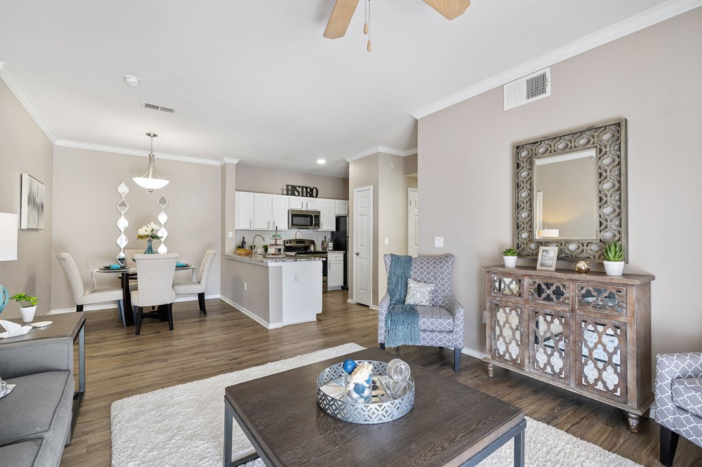 a living room with a couch and a table at Sonterra Apartment Homes, Austin, TX
