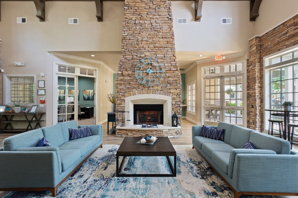 Lobby Area With Fireplace  at Stone Oak @ Parmer, Austin, TX