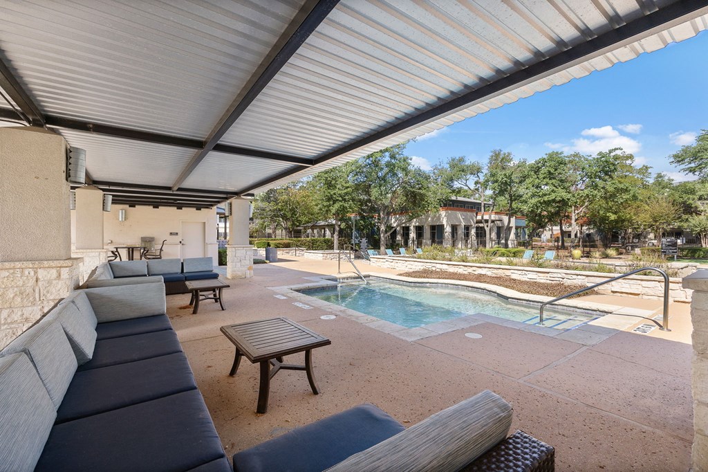Poolside Area at Artisan Apartments & Shops, Austin, TX 78729