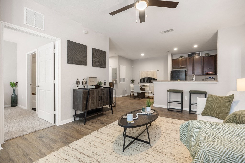 Living Room With Kitchen at Las Brisas Apartment Homes, Round Rock, 78665