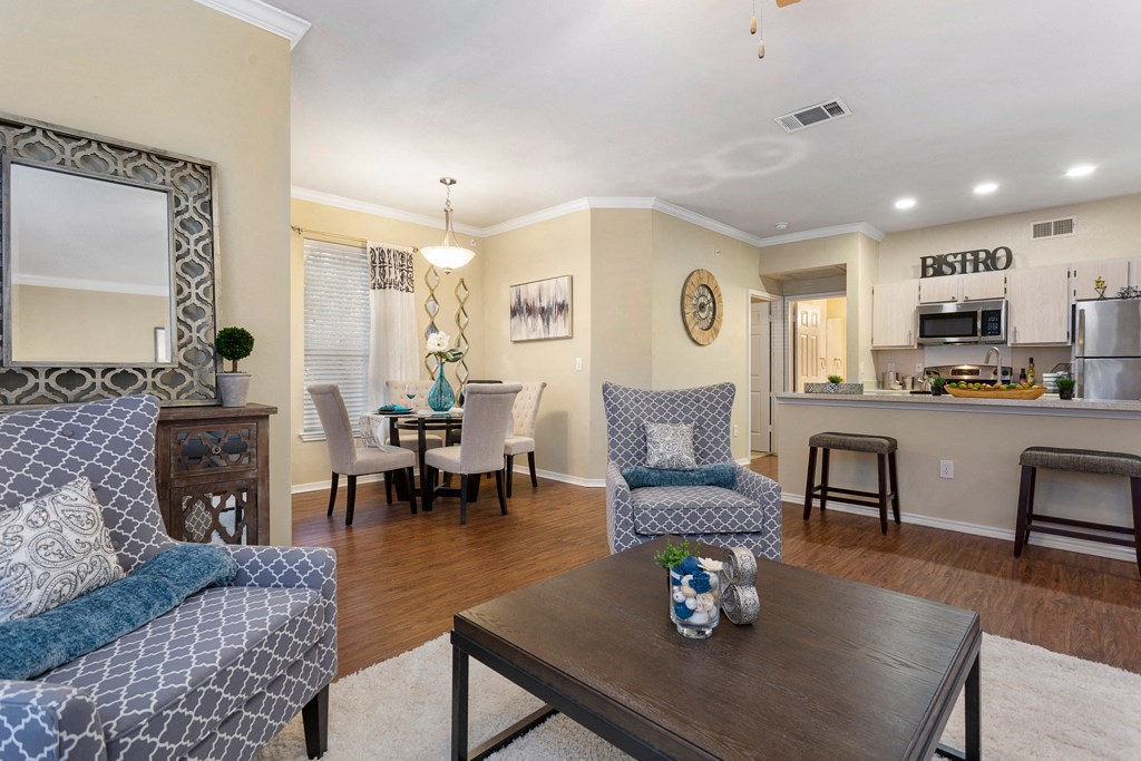 Living And Kitchen at Sonterra Apartment Homes, Austin, TX