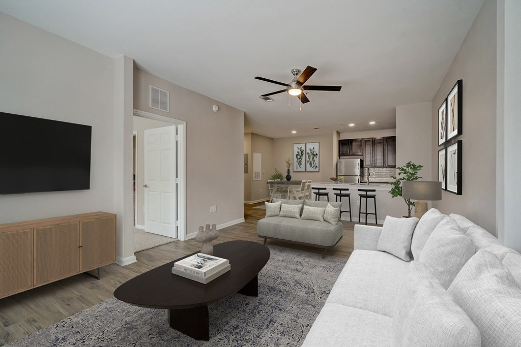 a living room with a couch and a coffee table