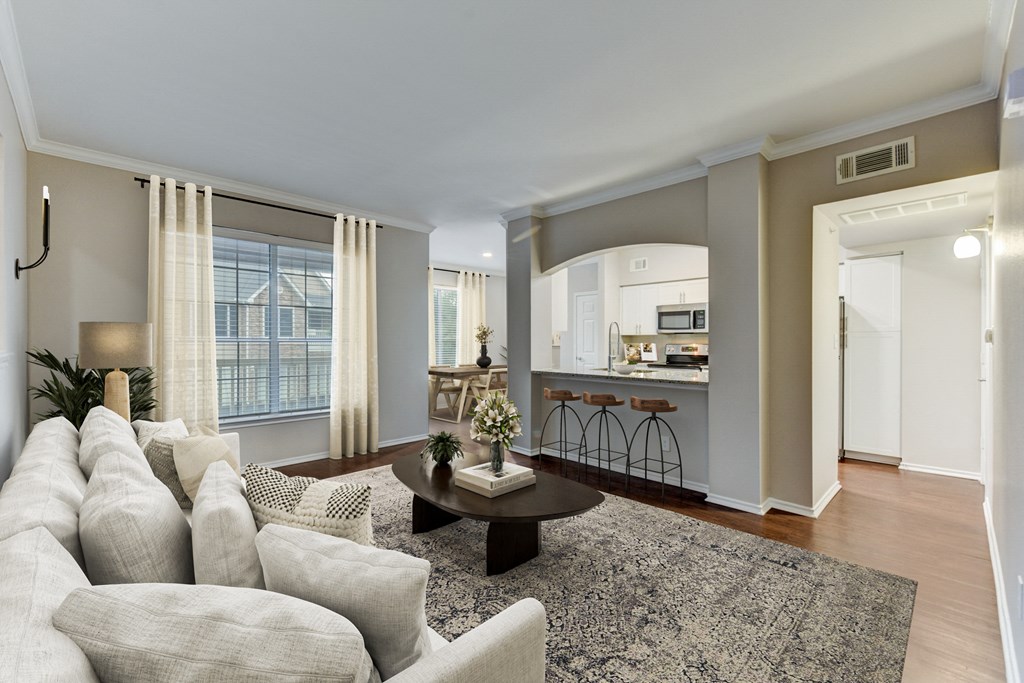 a living room with a couch and a coffee table