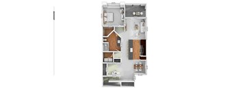 A floor plan of a house with a kitchen, living room, and two bedrooms.