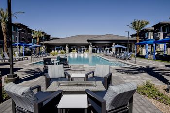 Poolside seating with firepit at Level 25 at The Curve by Picerne, Las Vegas, NV, Nevada , 89148