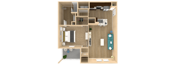 a 3d rendering of a floor plan with a bedroom and a living room