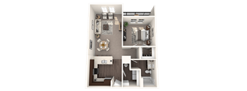 a 3d rendering of a floor plan with a bedroom and a living room