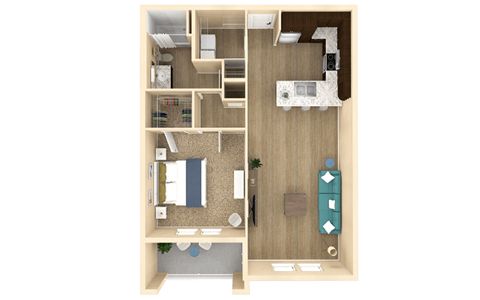 1 bed 1 bath Horizon Floor Plan with 829 square feet at The Oasis at Cypress Woods, Fort Myers, FL, 33966