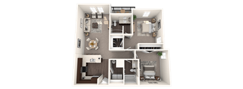 a 3d rendering of a floor plan with a bedroom and a bathroom
