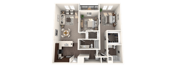 a 3d rendering of a floor plan with a bedroom and a bathroom