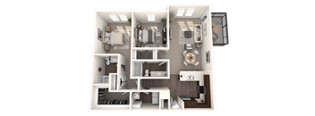 a 3d rendering of a floor plan with a bedroom and a living room