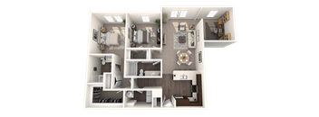 a 3d rendering of a floor plan with a bedroom and a living room