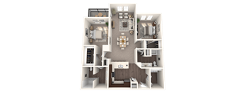 a 3d rendering of a floor plan with a bedroom and living room