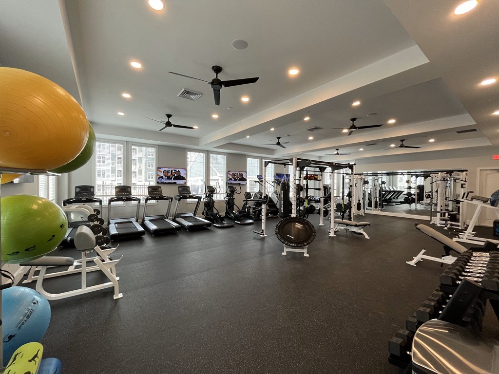 a spacious fitness center with treadmills and other exercise equipment at Plymouth, Plymouth, MA, 02360