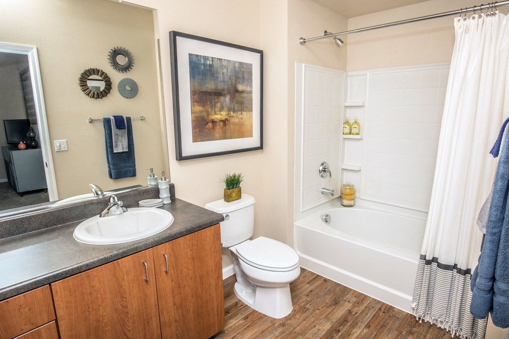 a bathroom with a sink toilet and a bath tub