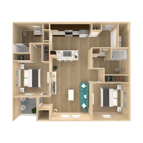 2 bedroom 2 bathroom floor plan B at The Oasis at Plainville, Massachusetts