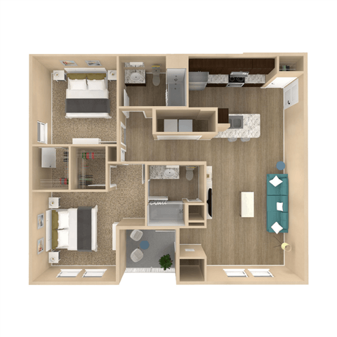 2 bedroom 2 bathroom floor plan  C at The Oasis at Plainville, Massachusetts, 02762