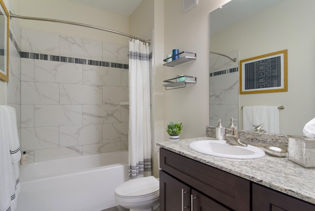 a bathroom with a sink and a toilet and a shower at The Oasis at Town Center, FL