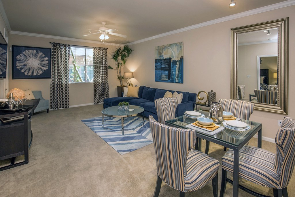 a living room with a couch and a table