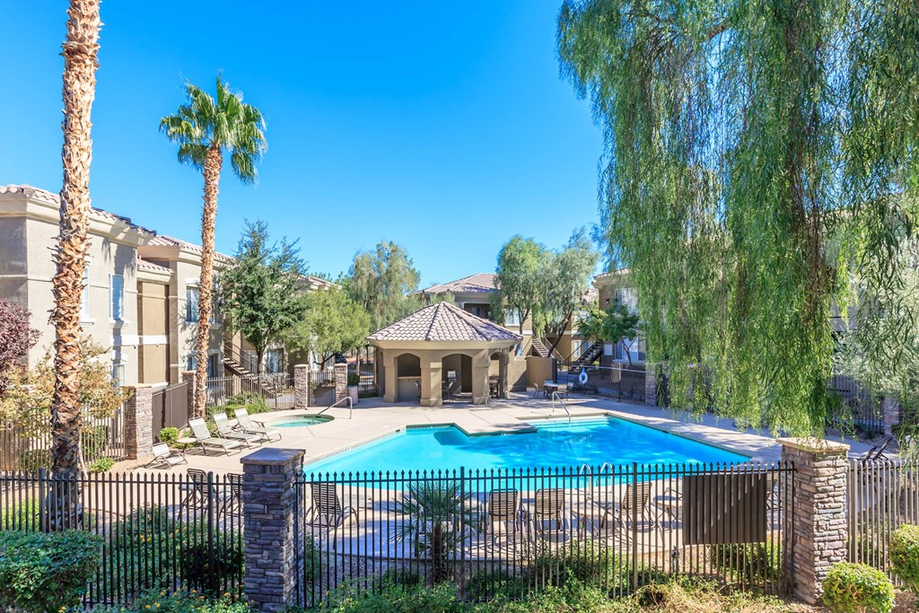 Pool area seating at The Belmont by Picerne, Las Vegas, Nevada