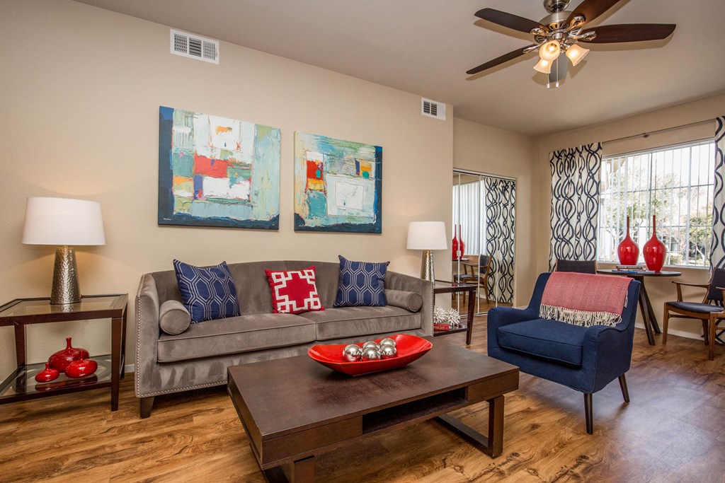 Living room area decorat The Belmont by Picerne, Las Vegas