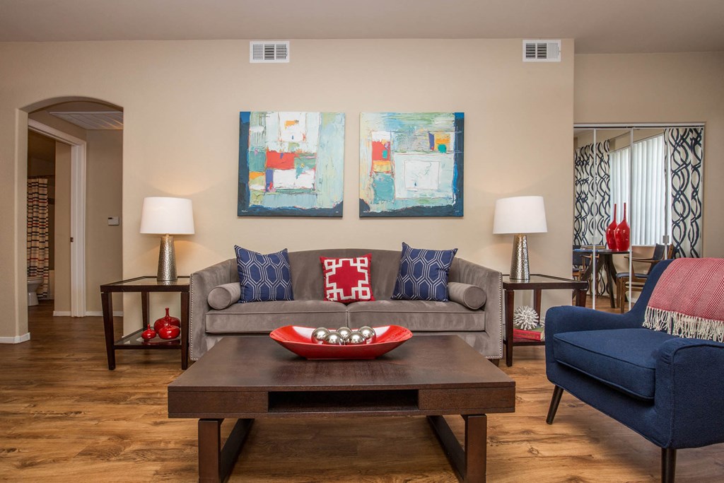 Sofa in living room at The Belmont by Picerne, Las Vegas, 89183