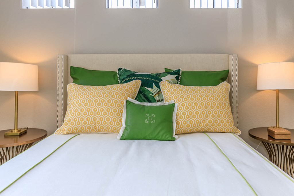 Bedroom decor with lamps at The Cantera by Picerne, Las Vegas, NV, 89139