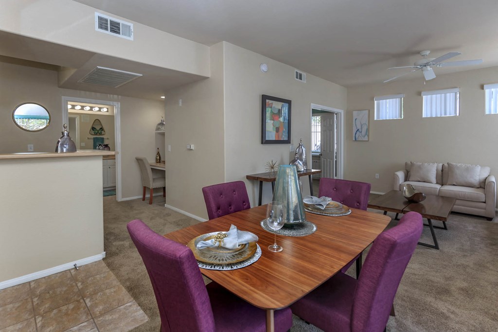 Wooden dining table at The Covington by Picerne, Nevada