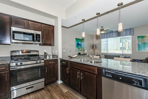 Wooden cabinet and wooden floor at Level 25 at Durango by Picerne, Las Vegas