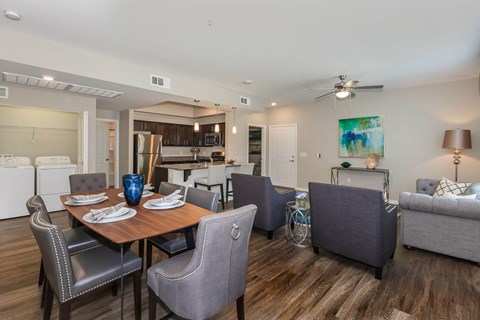 Wooden table for dining at Level 25 at Durango by Picerne, Las Vegas, 89113