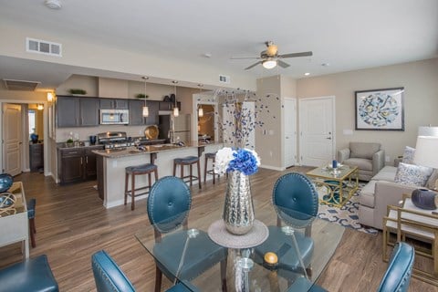Living Area And Kitchen View at The Passage Apartments by Picerne, Henderson