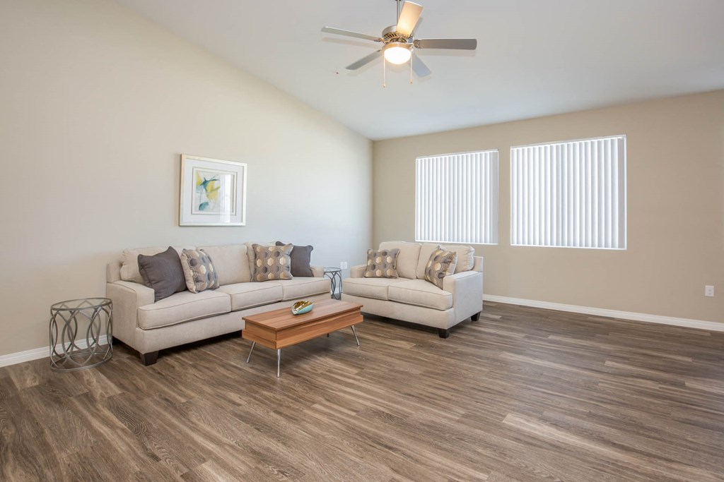 Wood Floor Living Room at The Passage Apartments by Picerne, Henderson, NV, 89014