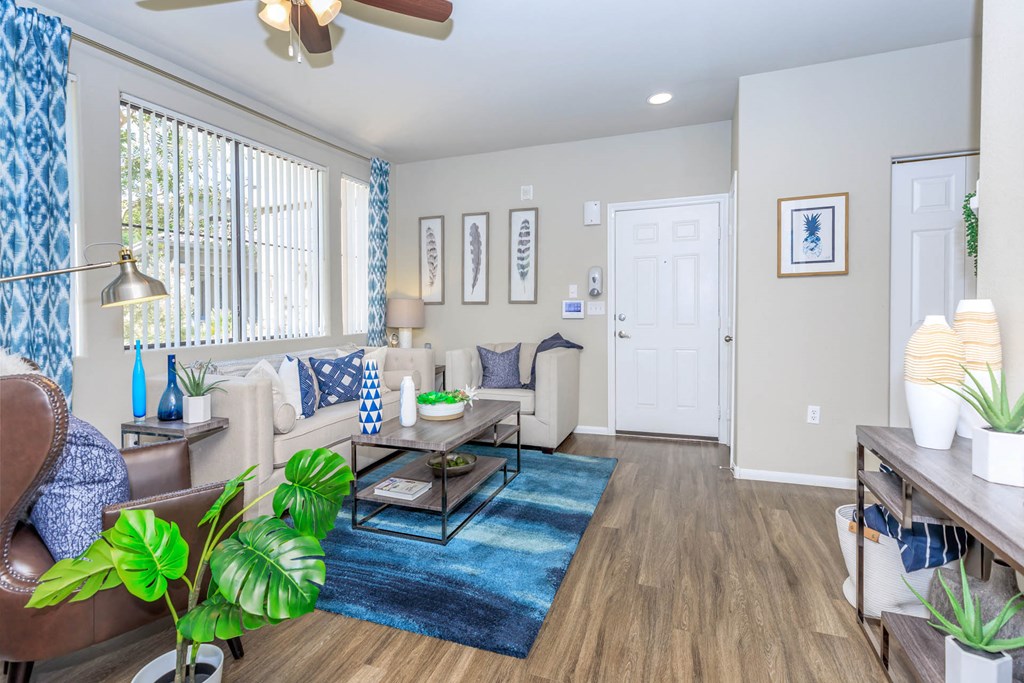 Living Room With Ceiling Fan at The Presidio by Picerne, Nevada, 89084
