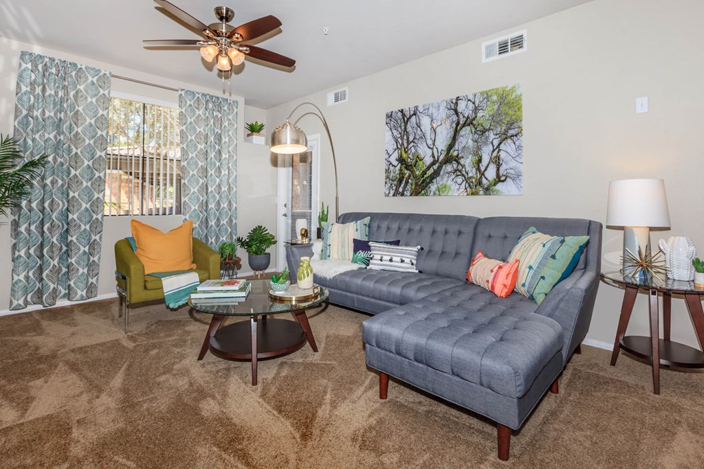 Large Living Room With Ceramic Tile Flooring at The Presidio by Picerne, N Las Vegas, NV, 89084