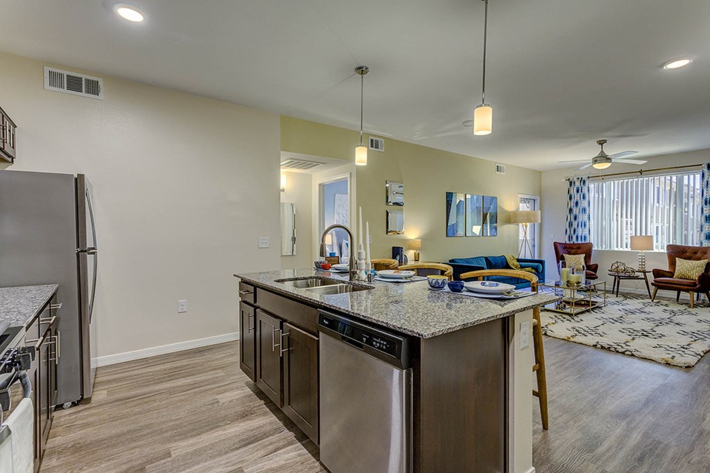 Kitchen and livingat The View at Horizon Ridge, Henderson, NV
