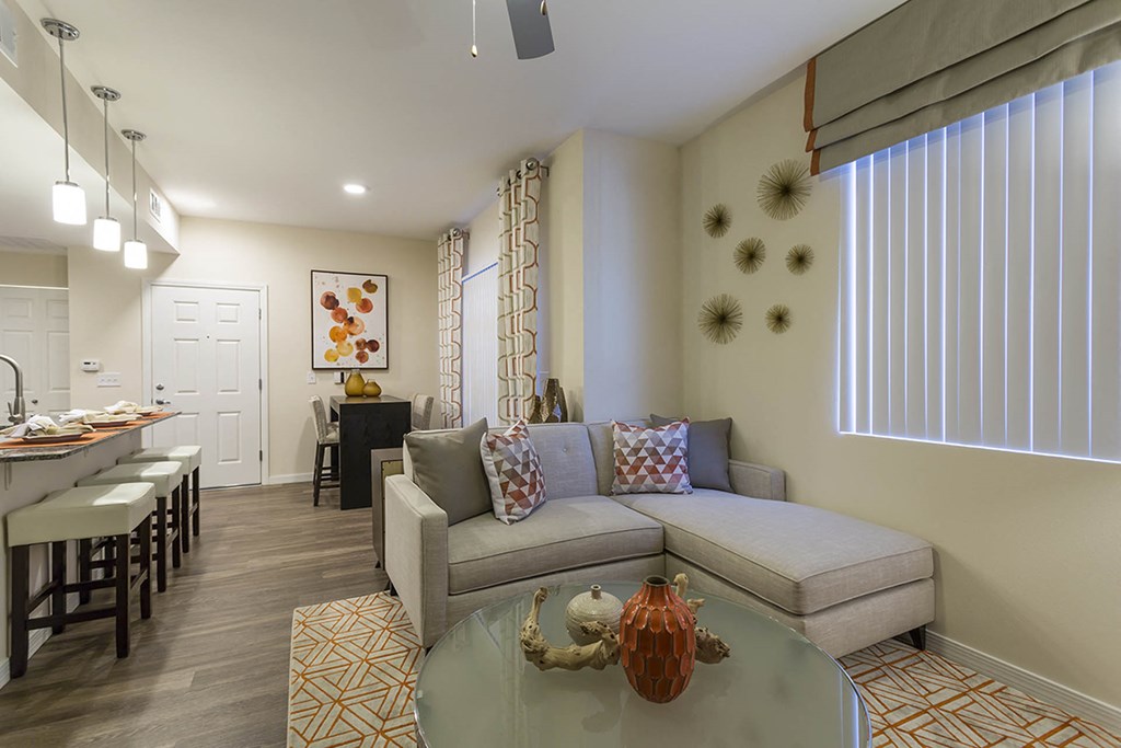 Living with couch and center table at The View at Horizon Ridge, Henderson