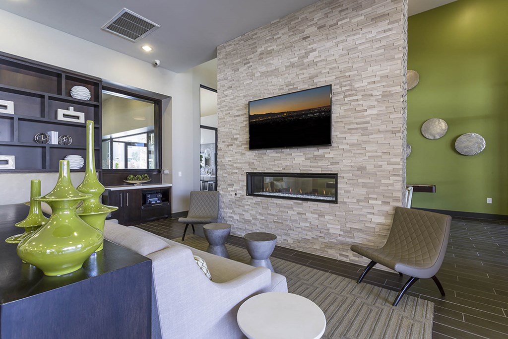 Living room with firepalce at The View at Horizon Ridge, Henderson