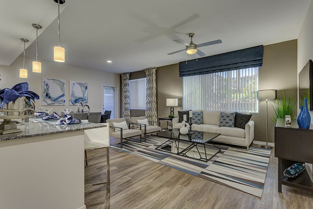 Living room with modern kitchen at The View at Horizon Ridge, Henderson, 89012