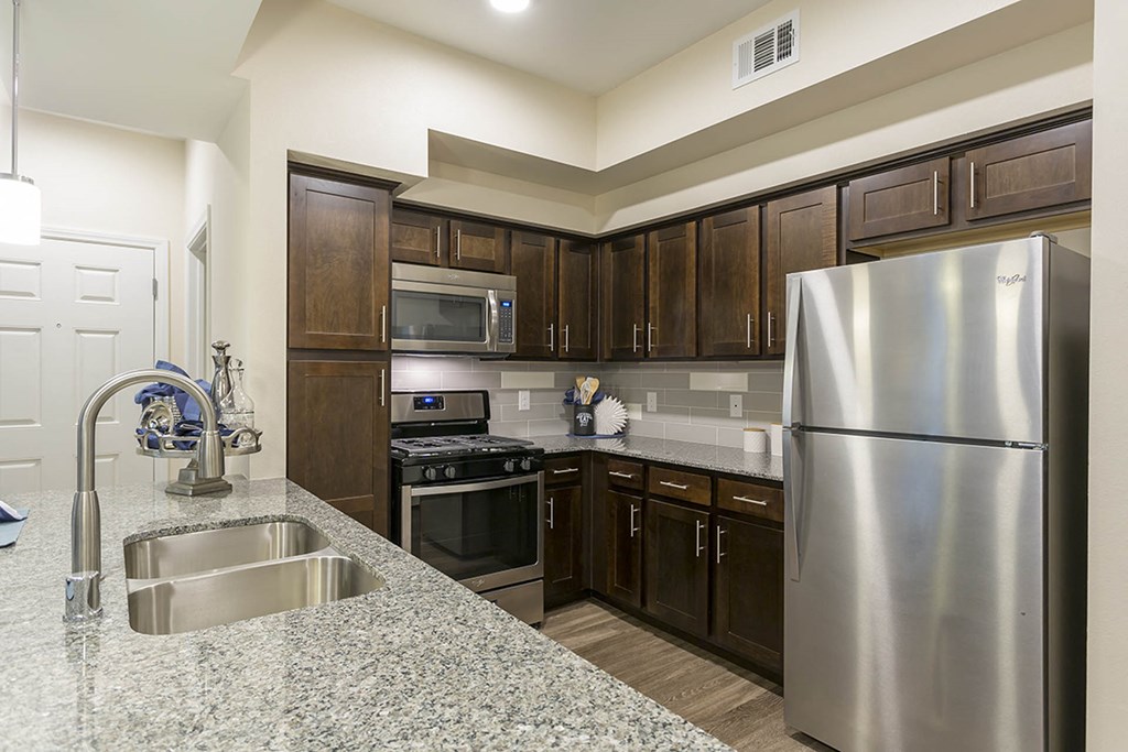 Wooden cabinets in kitchen at The View at Horizon Ridge, Henderson, NV